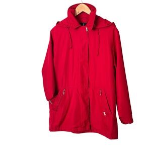 LONDON FOG Red Hooded Rain Trench Coat Jacket | Medium